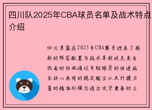 四川队2025年CBA球员名单及战术特点介绍